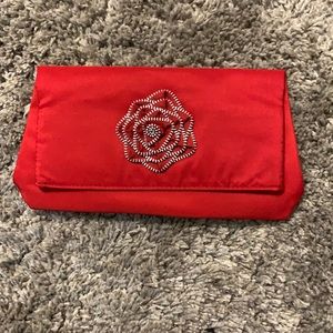 Lancome Red Clutch Bag Floral Embellished Evening Party Purse